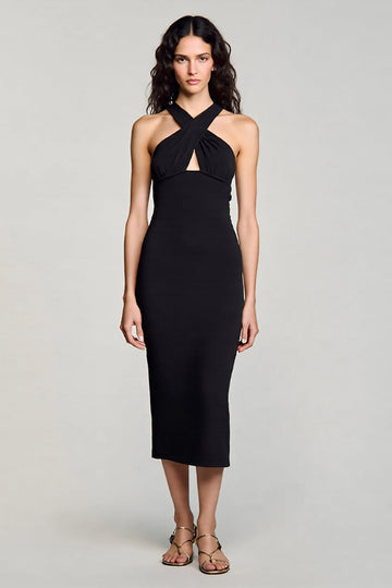 Sheath Halter Cut Out Black Long Formal Dress